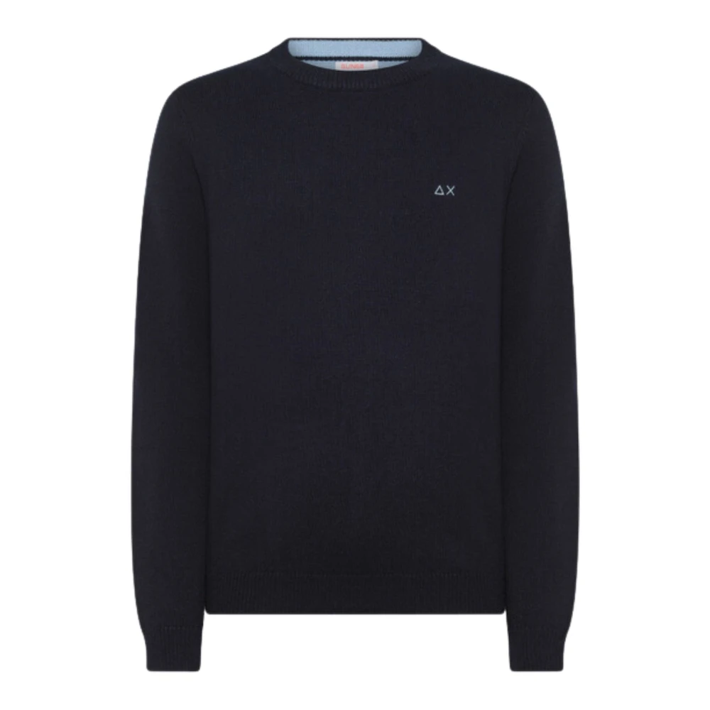Sun68 Navy Blauwe Solide Trui Blue Heren