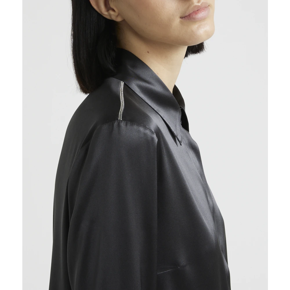 PESERICO Zijden shirt met Punto Luce afwerking Black Dames