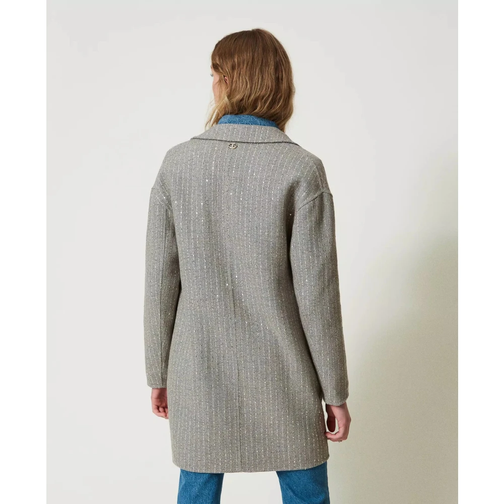 Twinset Pailletten Dubbel Doek Jas Gray Dames