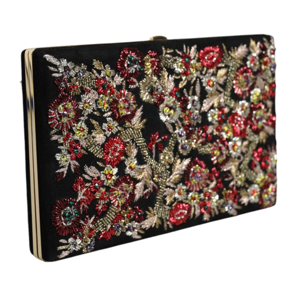 Dolce & Gabbana Zwarte Bloemen Gouden Frame Clutch Portemonnee Multicolor Dames