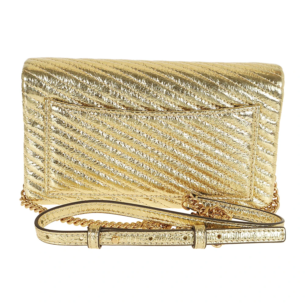 TORY BURCH Metallic Moto Quilt Chain Wallet Yellow Dames