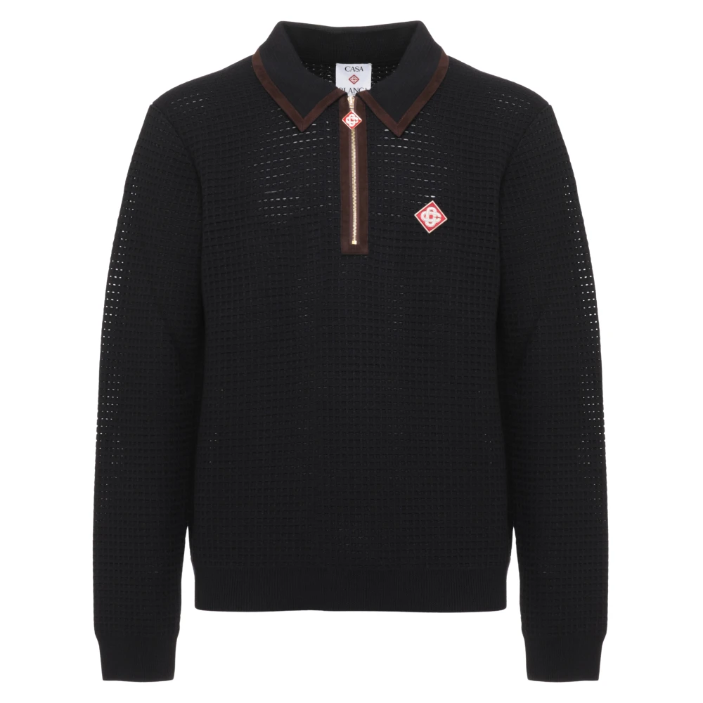 Casablanca Waffle-Stitch Wool Polo - Male - Polo Shirts - Black - L - Tops