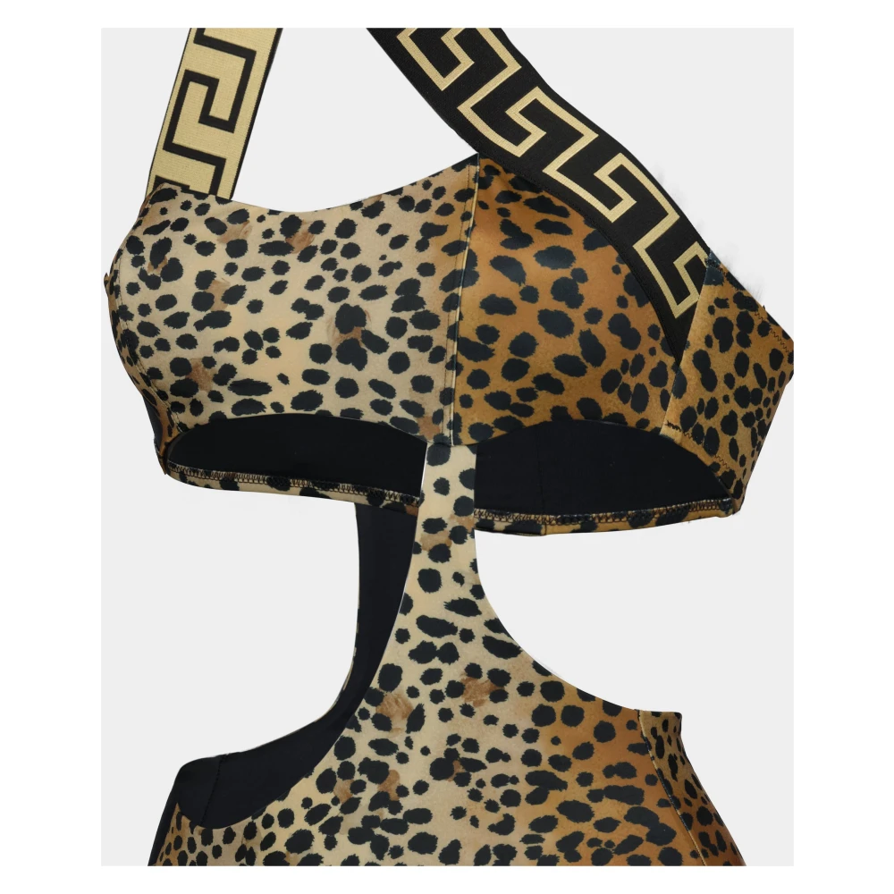 Versace Luipaardprint One Shoulder Badpak Brown Dames