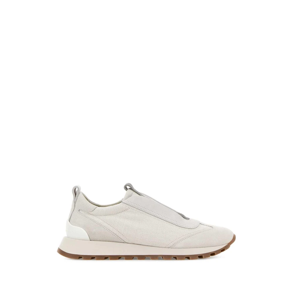 Brunello Cucinelli Suede en Canvas Slip-On Sneakers Dames Schoenen Grijs