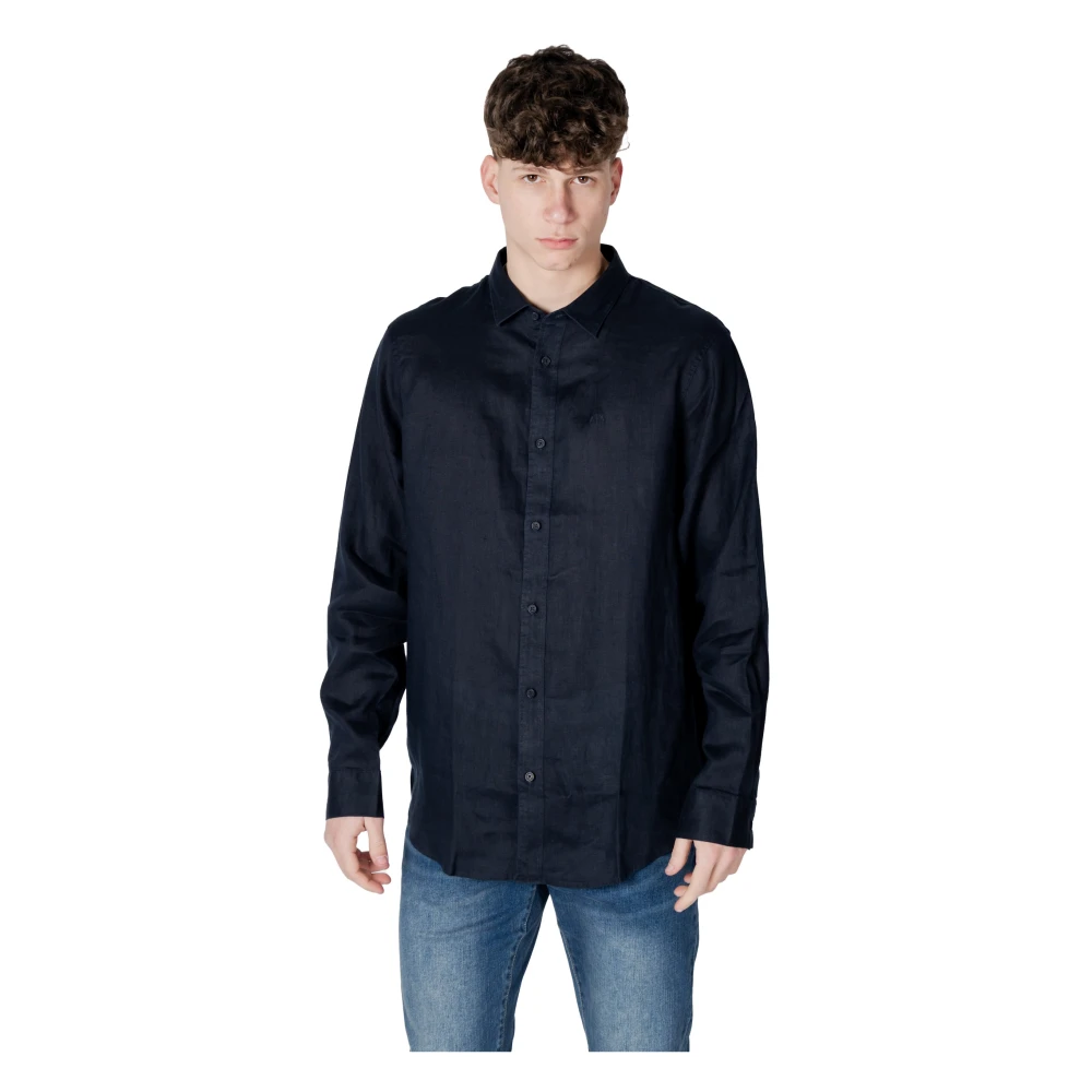 Armani Exchange Linnen Overhemd Lange Mouwen Lente Zomer Collectie Blue Heren