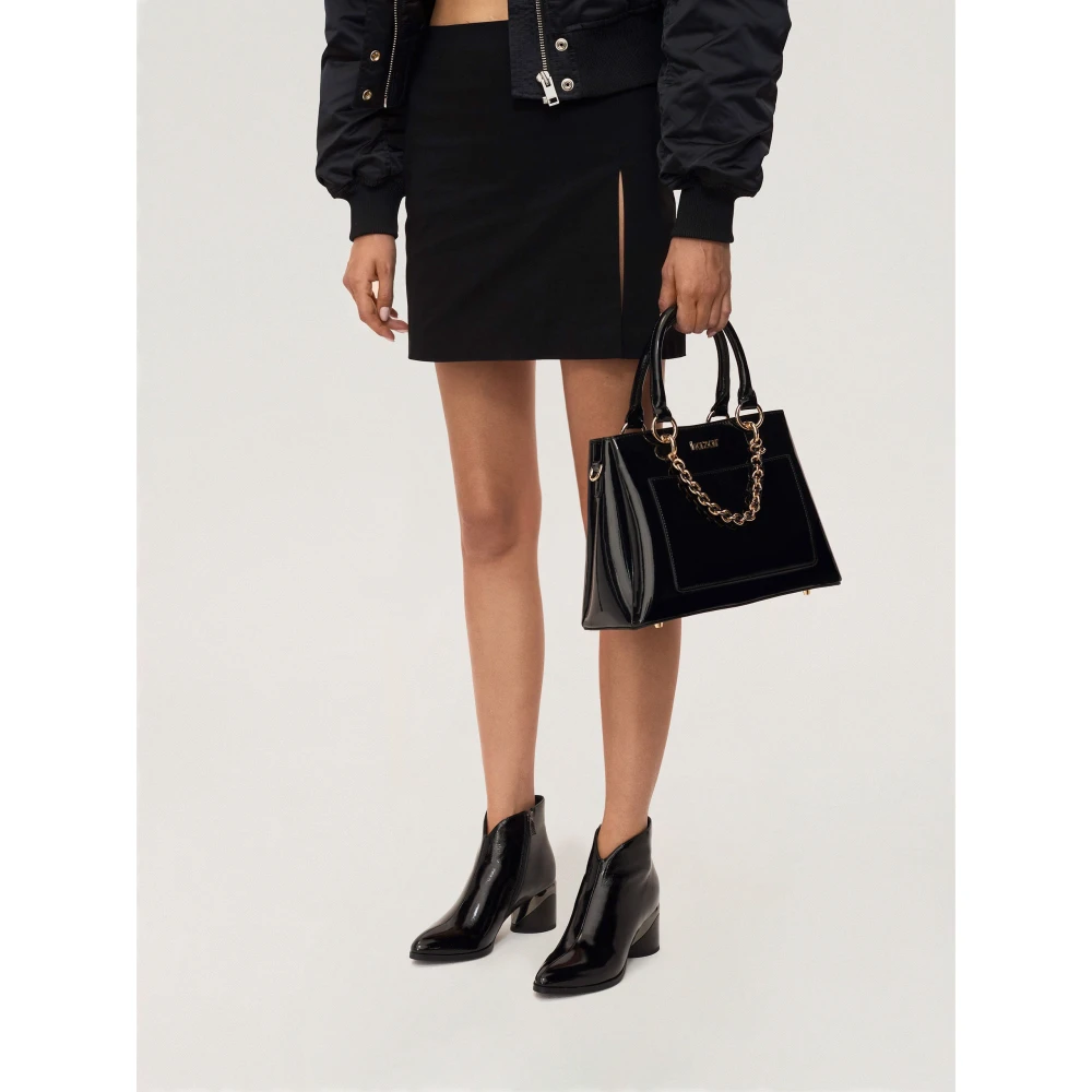 Kazar Elegante Patentleren Satchel Tas met Ketting Black Dames