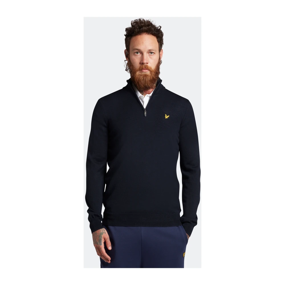 Lyle & Scott Merino Mix Golf Core Zip Gebreide Trui Blue Heren