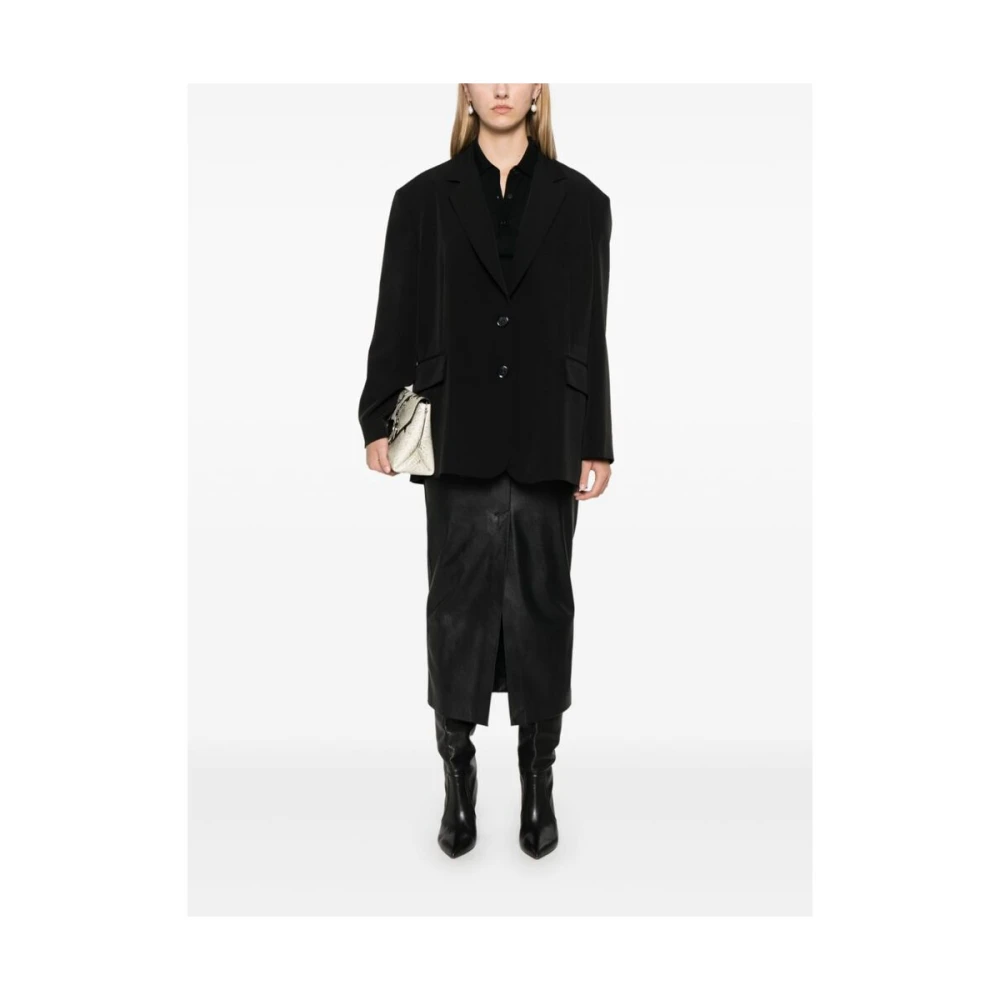 pinko Zwarte Jas met Revers en Logo Black Dames