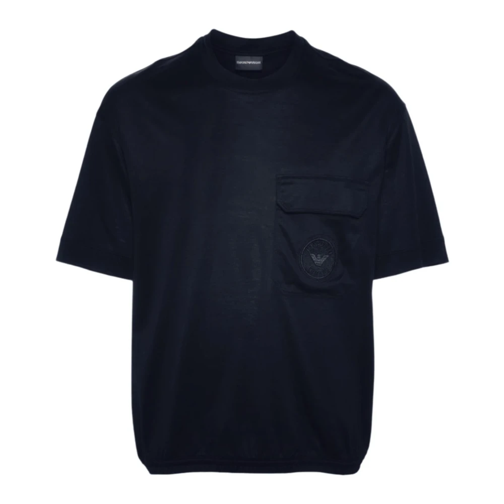 Emporio Armani Blauw T-shirt met voorzak en reliëflogo Blue Heren