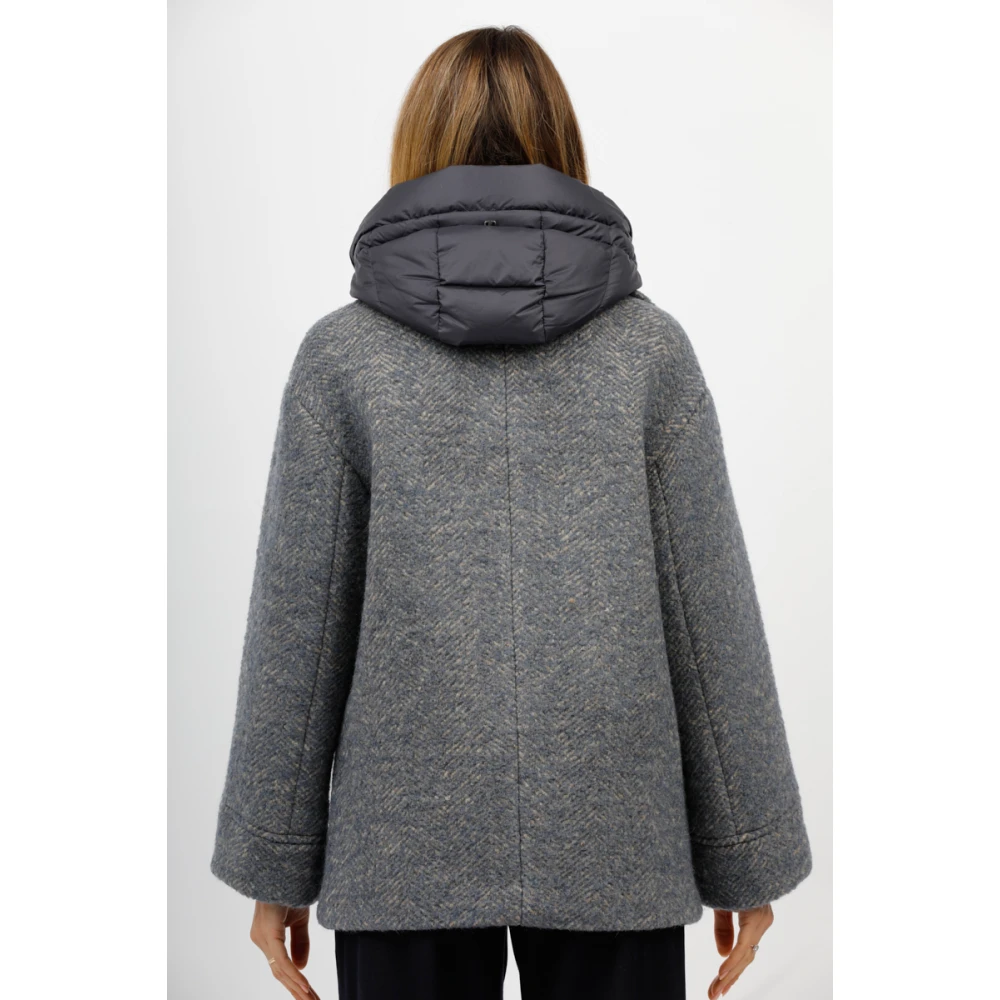 Duno Wollen Bouclé Dubbel-Breasted Peacoat met Afneembare Bib Blue Dames