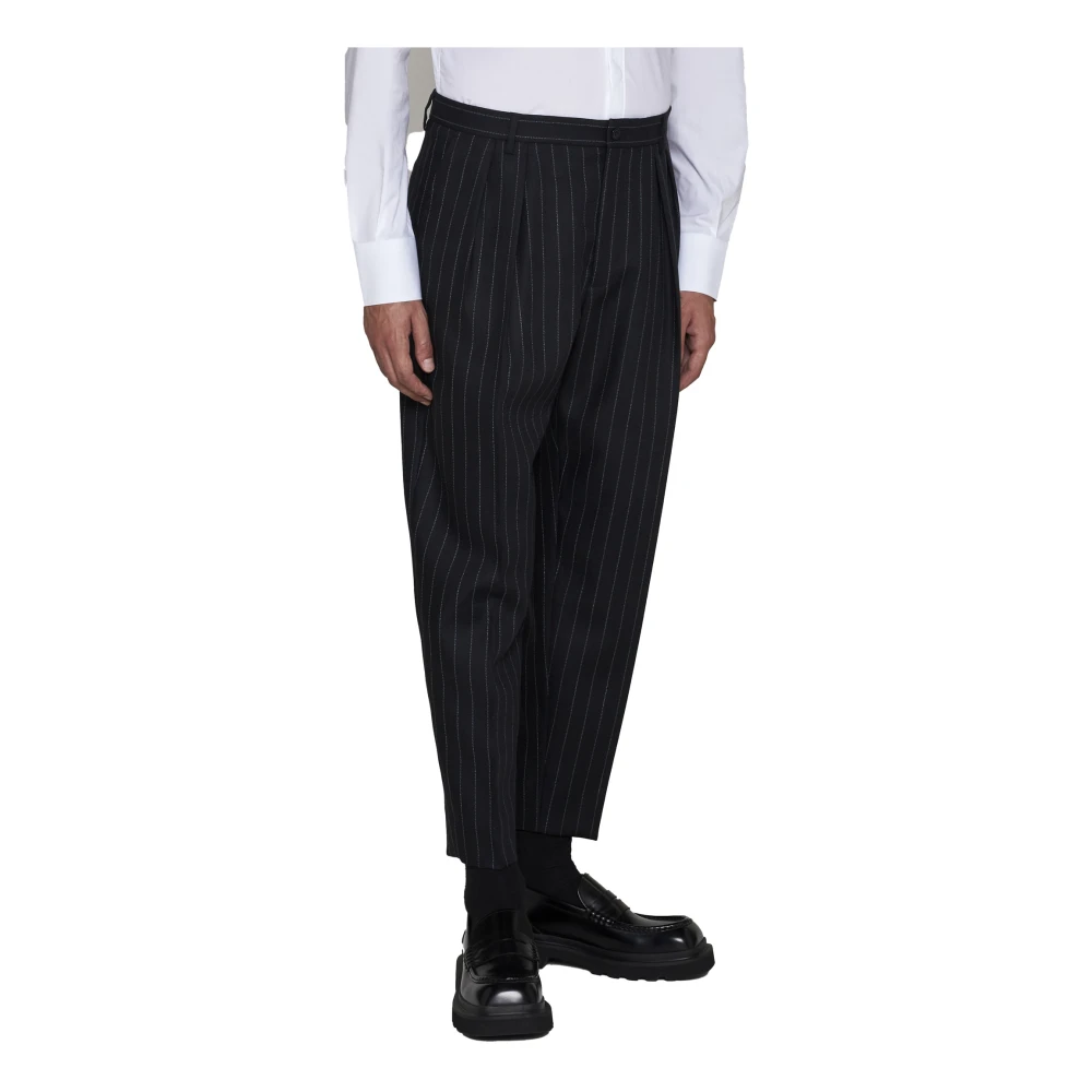 Dolce & Gabbana Pinstripe Wool Tapered Trousers Black Heren