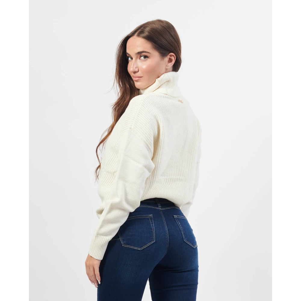 Fracomina Trui met hoge hals en applicaties aan de voorkant Beige Dames