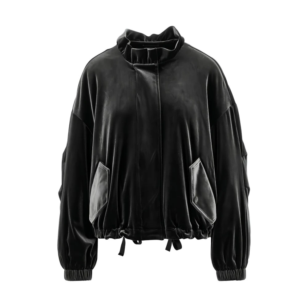 Emporio Armani Velvet-Effect Ruffled-Collar Jacket - Female - Winter Jackets - Black - M - Jackets
