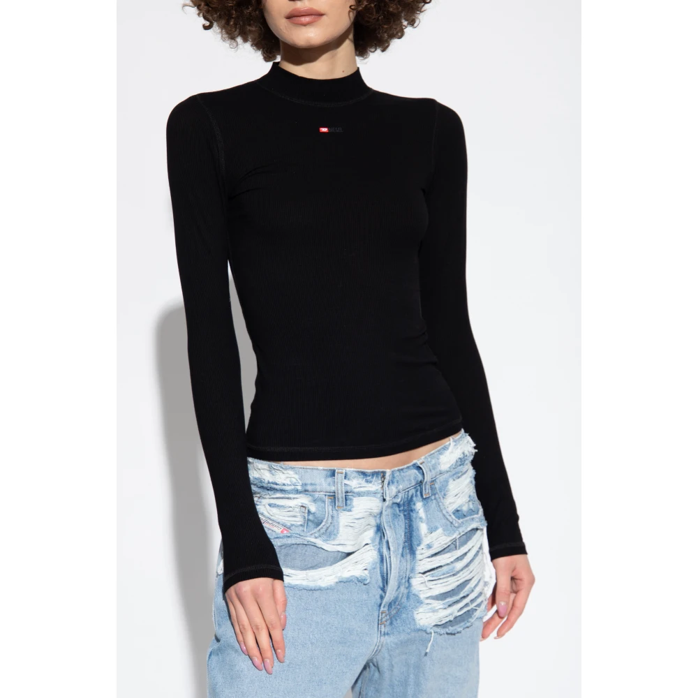 Diesel Geribbelde top 'T-Mokky-Ls-Microdiv' Black Dames
