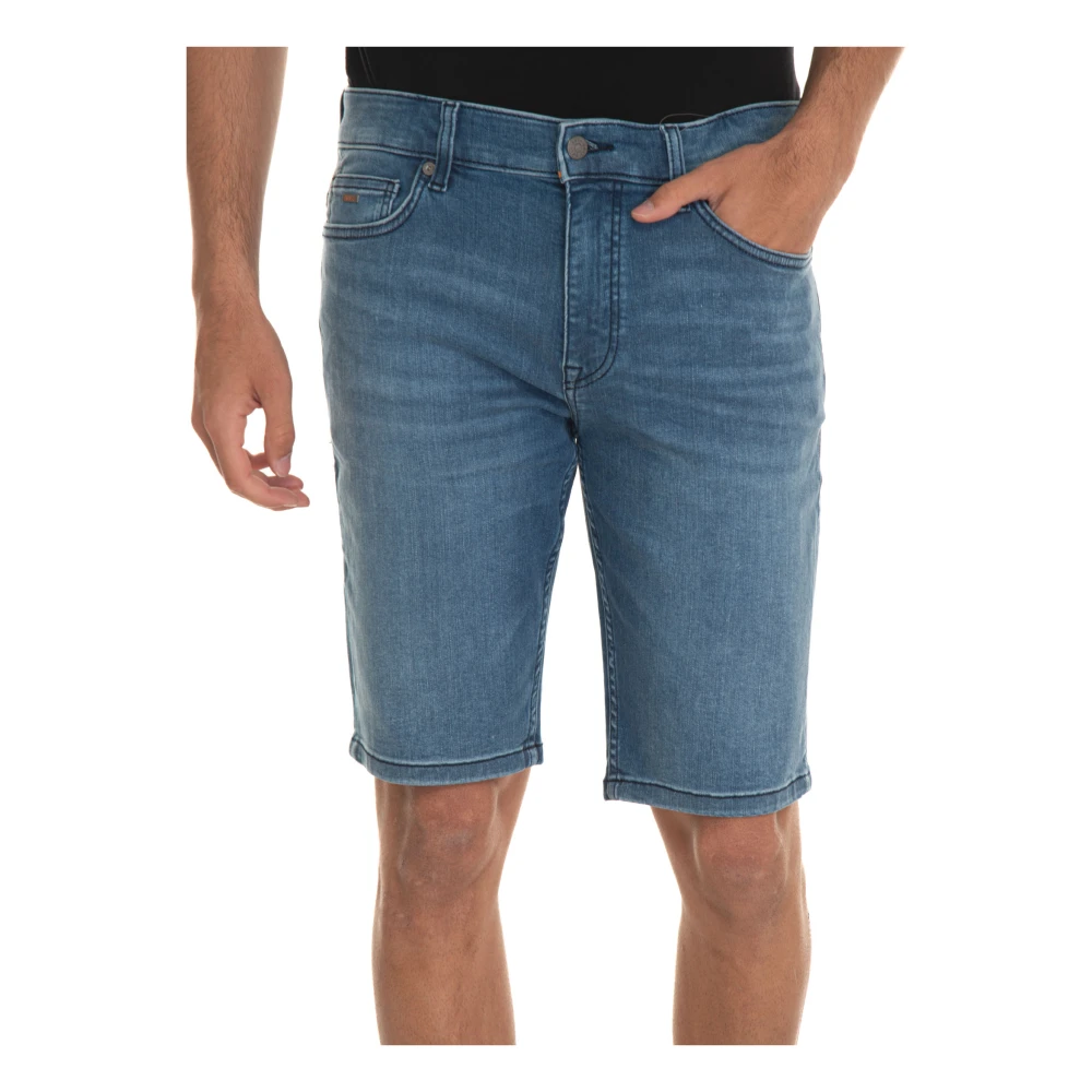 Boss Stone Washed Denim Bermuda Shorts Blue Heren