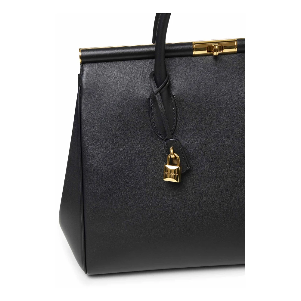 Dolce & Gabbana Zwarte leren handtas met slot Black Dames