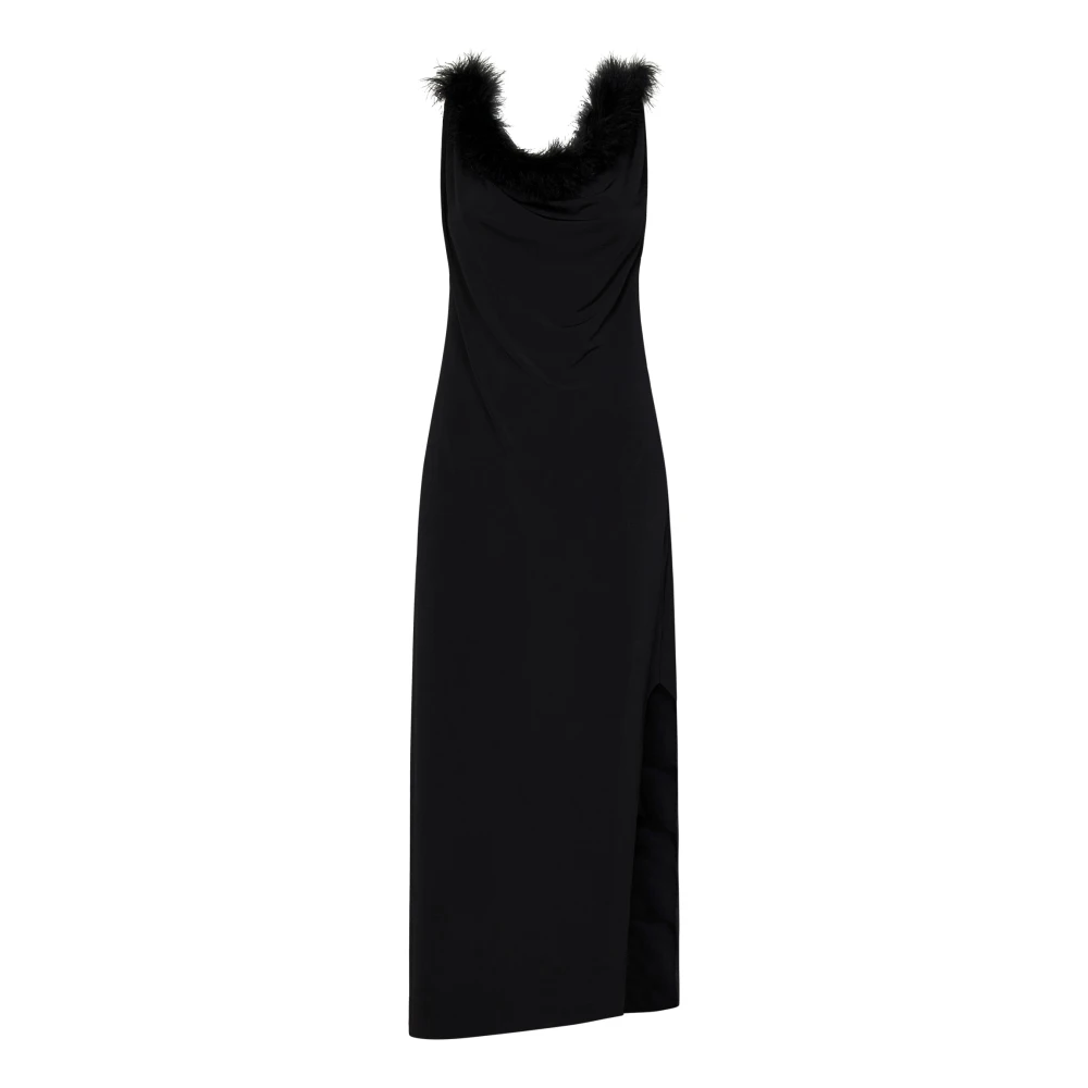 Coperni Zwarte Asymmetrische Midi Jurk met Veer Boa Black Dames