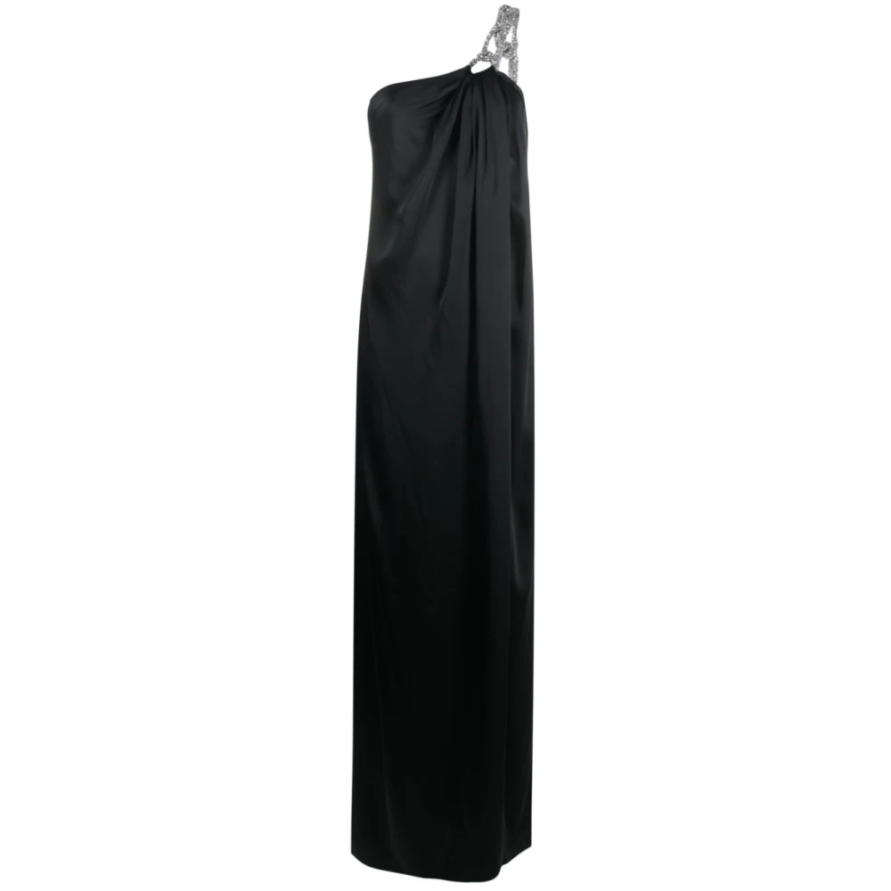 Stella Mccartney Zwarte jurk met kristallen versiering en één schouder Black Dames