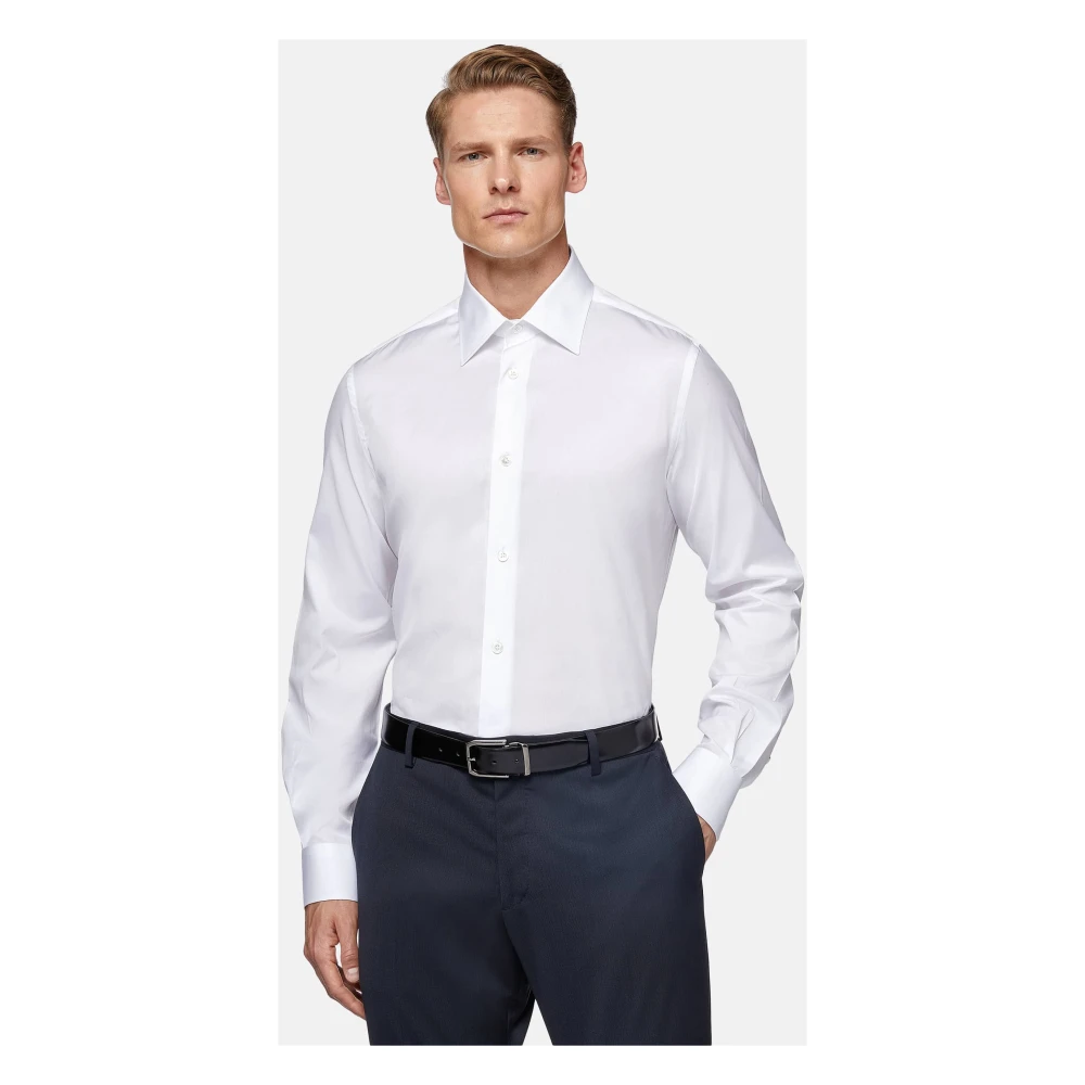 Boggi Milano Regular Fit Overhemd van Katoenen Twill White Heren