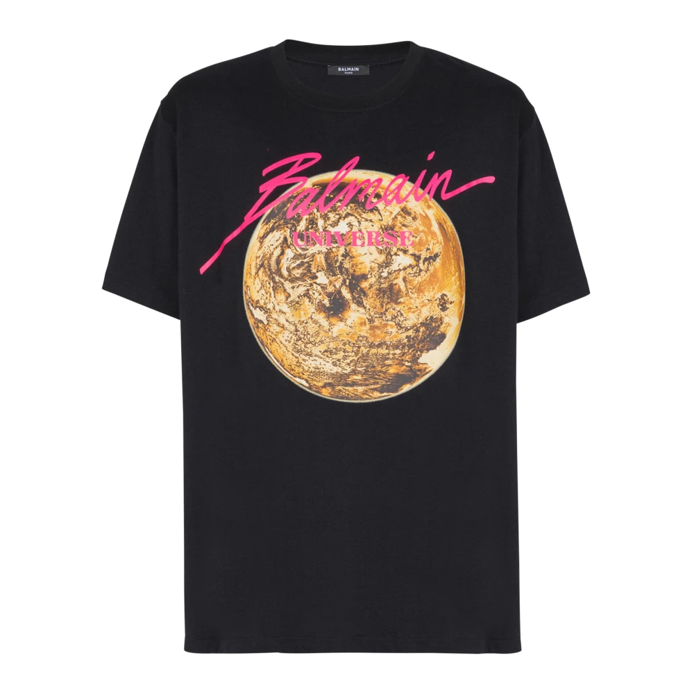 Balmain Gedrukt Univere logo en planeet T-shirt Black Heren