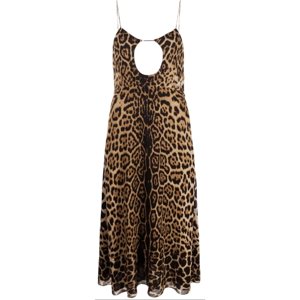 Saint Laurent Luipaardprint Midi-jurk met Cut-Outs Brown Dames