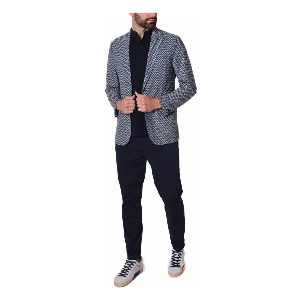 Distretto12 Gedessineerde Technische Stof Blazer Jas Blue Heren