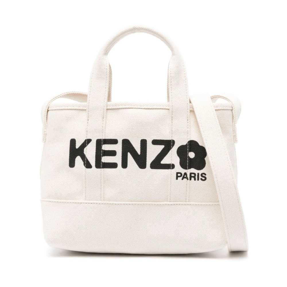 Kenzo Beige Canvas Axelväska med Boke Flower Motif Beige, Dam