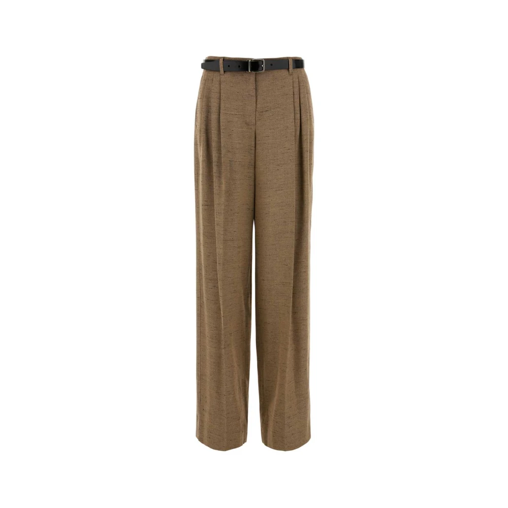 Dolce & Gabbana Brown Wide Trousers, Female, Xs, Tweed-Effect Linen & Viscose Trousers