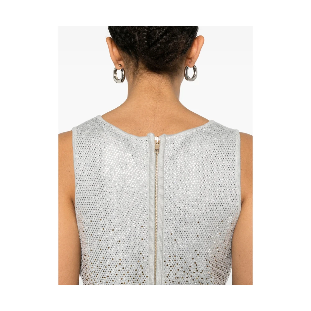 Retrofête Grijze Jurk met Kristalversiering en Mouwloos Multicolor Dames