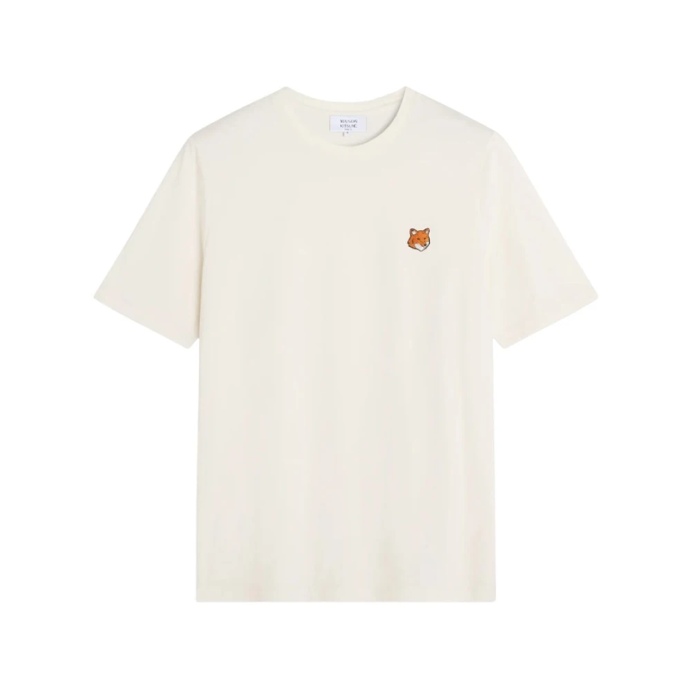 Maison Kitsuné Men's Beige T-Shirts, L, Crew Neck T-Shirt