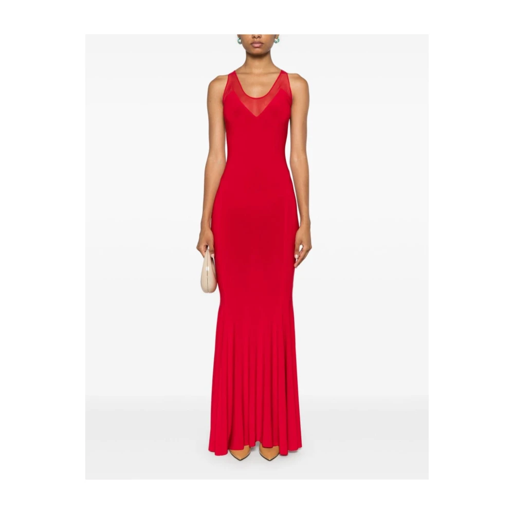 Norma Kamali Rode Mesh Panel Fishtail Jurk Red Dames