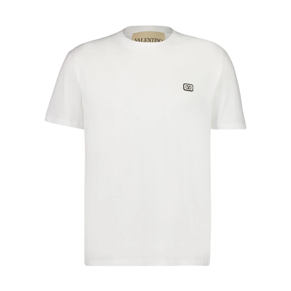 Valentino Garavani Men's Beige Cotton Jersey T-Shirt With Vlogo Patch - T-Shirts - 2XL - Tops