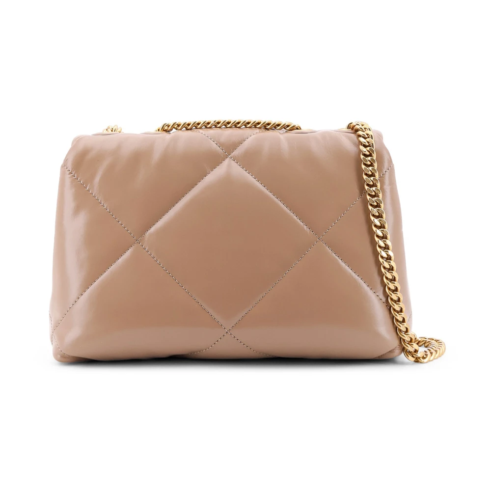 TORY BURCH Matelassé leren schoudertas met metalen logo Beige Dames