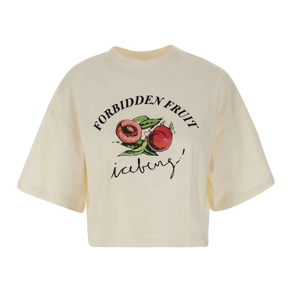 Iceberg Korte mouwen witte cropped T-shirt met Forbidden Fruit print White Dames