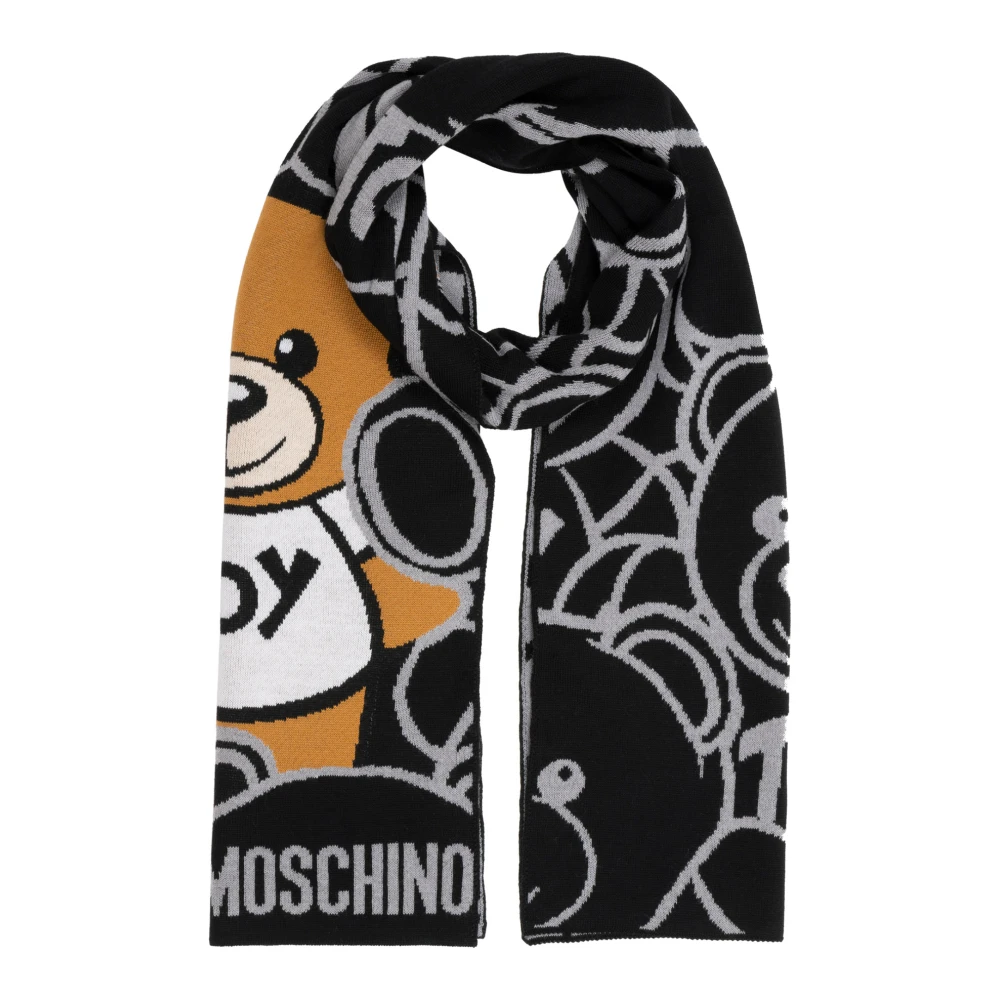 Moschino Abstract Multikleur Teddybeer Wollen Sjaal Black Dames