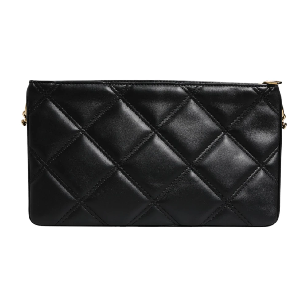 Dolce & Gabbana Kristal Logo Schoudertas Zwart Leer Black Dames