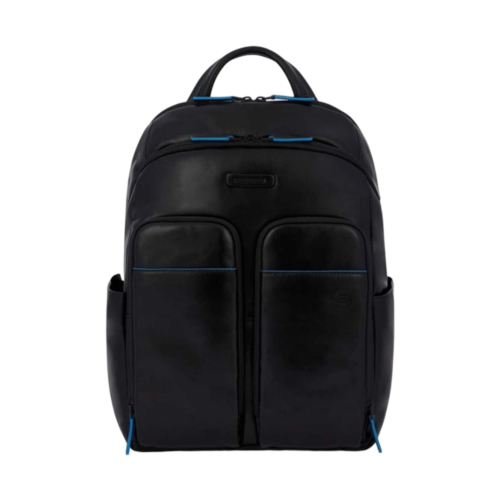 Piquadro Zwarte leren rugzak Black Unisex