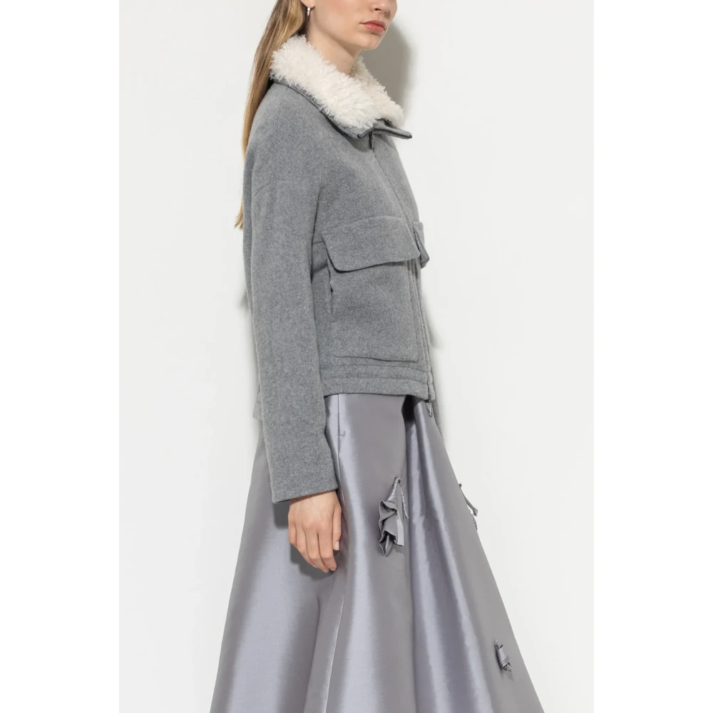 LUISA CERANO Grijze wollen jas met bontkraag Gray Dames