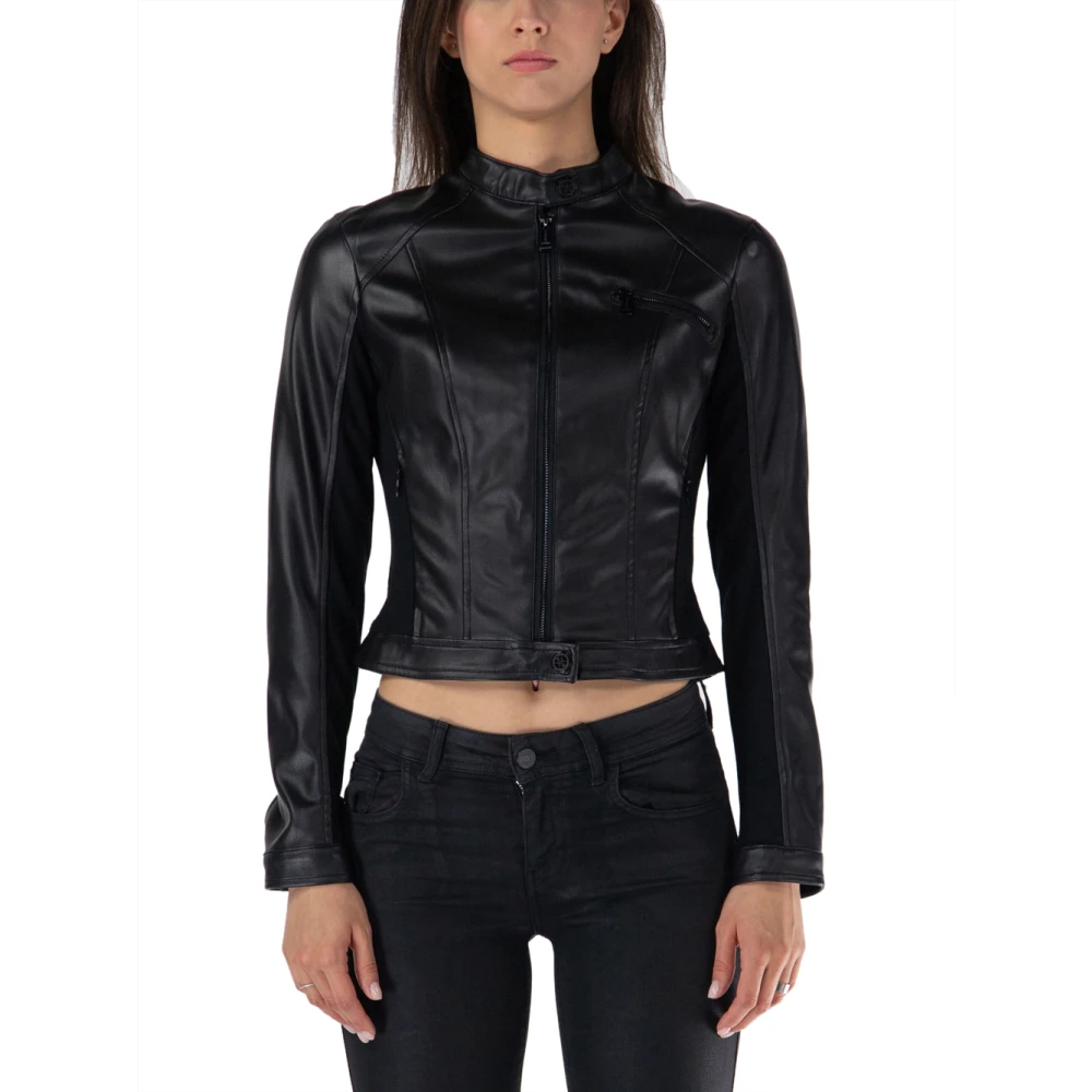Guess Zwarte Kunstleren Jas Nieuwe Fiammetta Black Dames