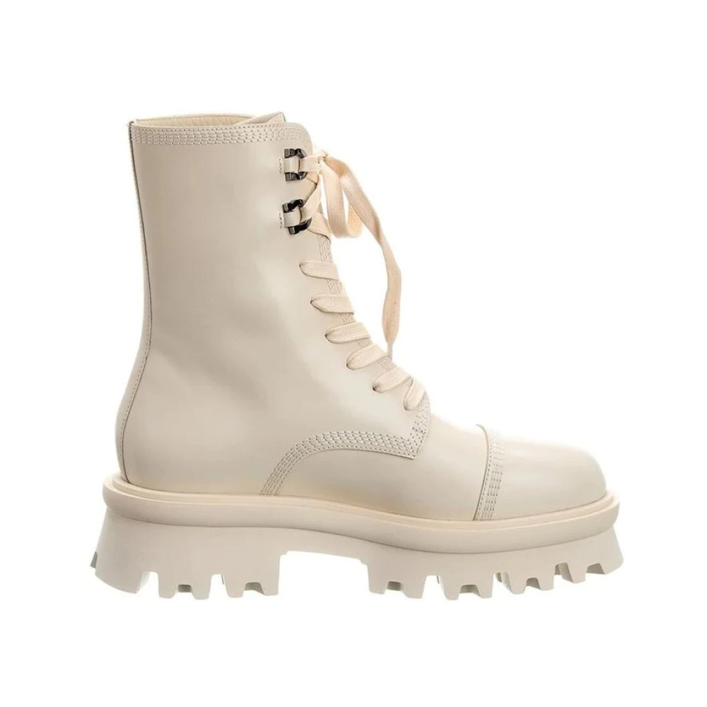 Ferragamo Women's Beige Calfskin Lace-Up Boots