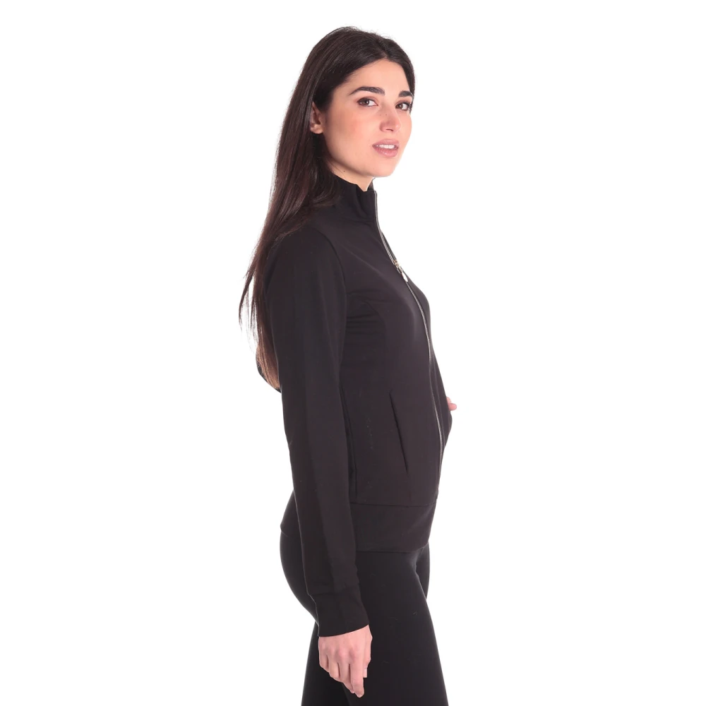 Emporio Armani EA7 Full-Zip Sweater Zwart Stud Logo Black Dames