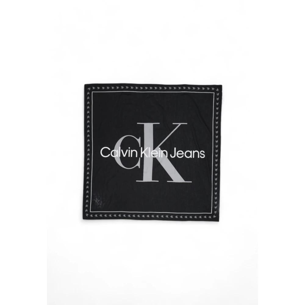 Calvin Klein Zwart Bedrukte Katoenen Sjaal Black Dames
