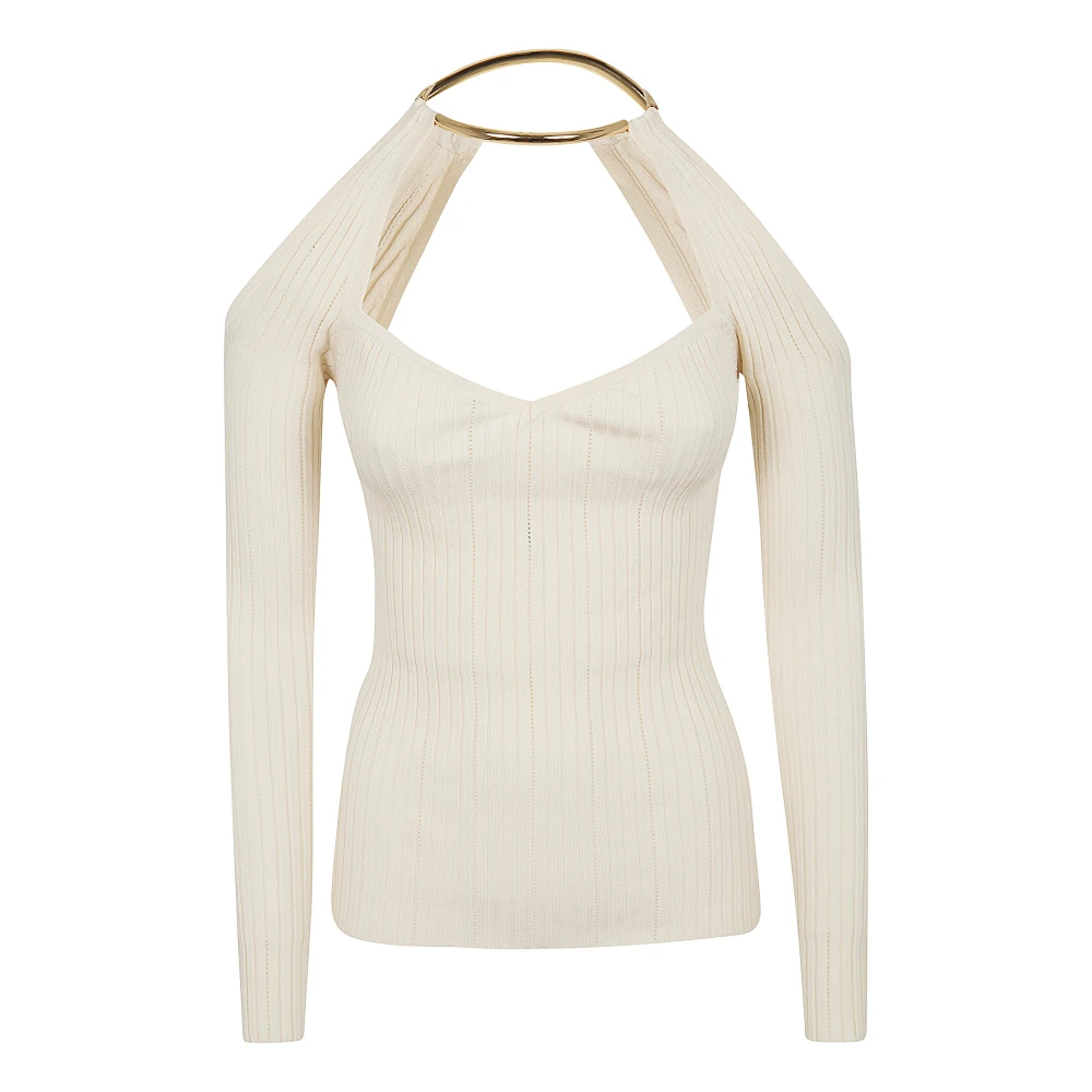 Elisabetta Franchi Women's White Knit Top With Jewel Detail