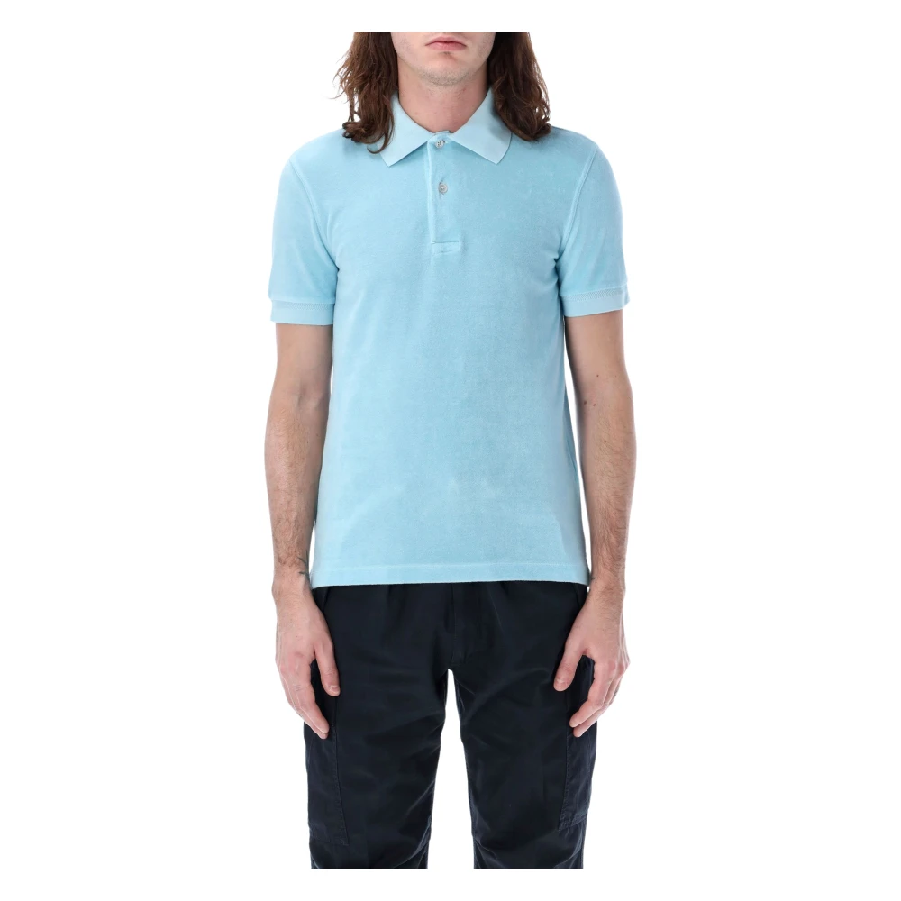 Tom Ford Sky Towelling Polo Shirt Blue Heren