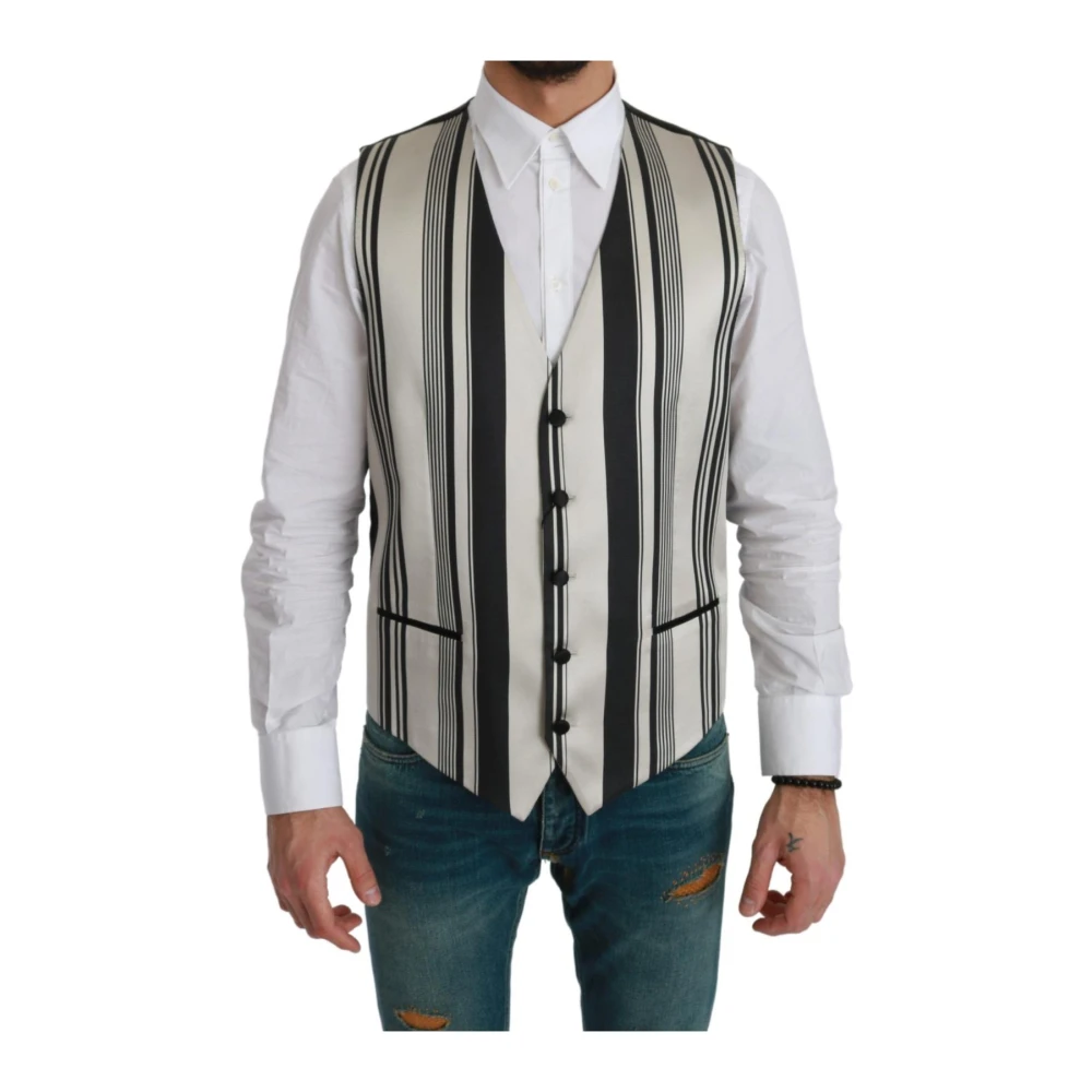 Dolce & Gabbana Men's Multicolor Waistcoats, M, Striped Silk Formal Dress Suit Vest