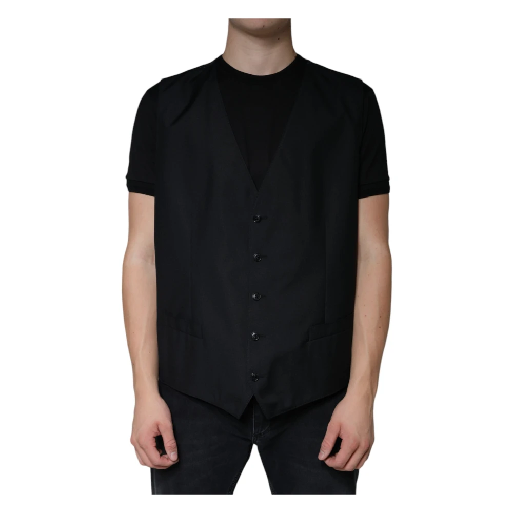 Dolce & Gabbana , Waistcoats, Male, Black, 3XL, Black Wool Waistcoat Dress Vest - Image 3
