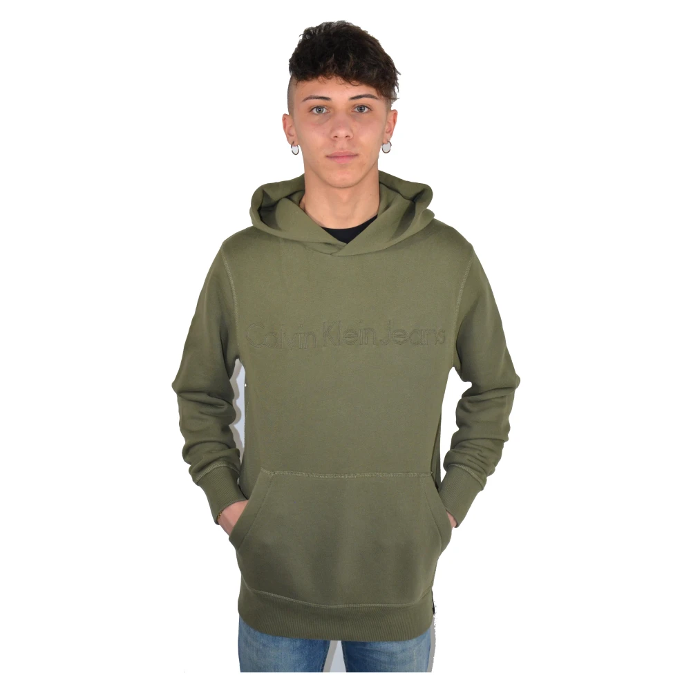 Calvin Klein Men's Green Hoodies, Xs, Hooded Jumper Logo Front