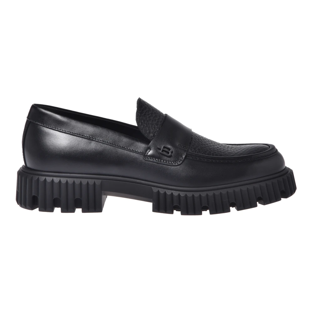 Baldinini Men's Black Loafers, 12 Uk, Leather And Tumbled Leather Loafers