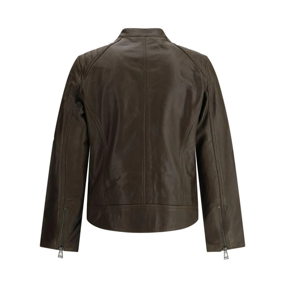 Belstaff Geëtst Logo Lamsvacht Racer Jas Brown Heren