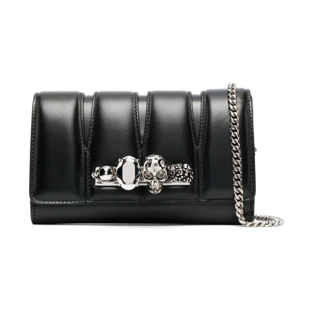 Alexander McQueen Svart läder cut-out clutch med Swarovski-kristaller Black, Dam